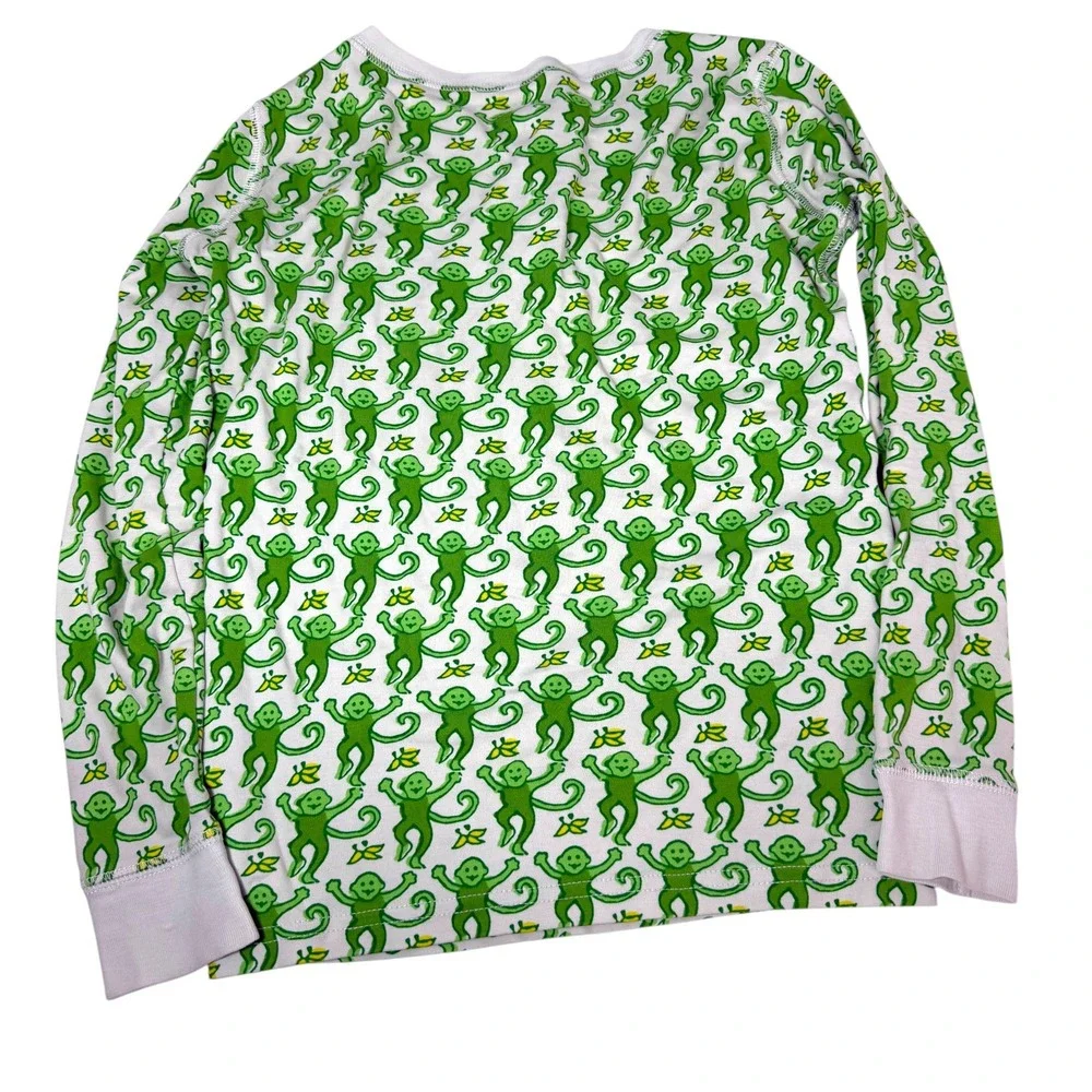 Roller Rabbit Monkey Pajama Set Kids Size 12 Green Pima Cotton Made Peru PJ